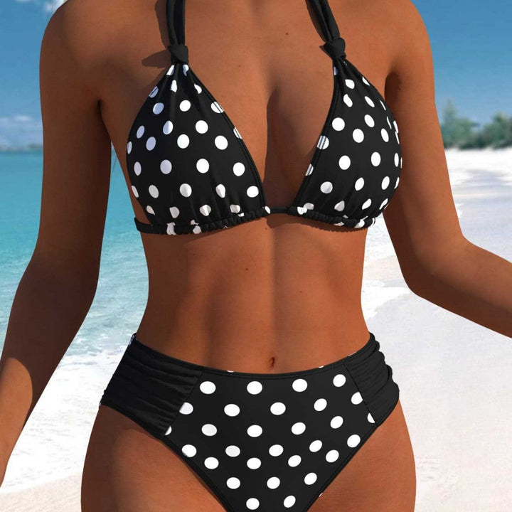 Damen Hochgeschnittener Triangel-Bikini mit punktiertem Design und verstellbaren Trägern Drune