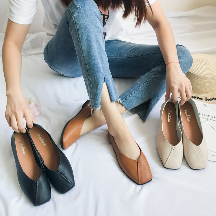 Damen nan quadratische Ballerina-Slipper aus weichem Kunstleder mit gepolstertem Komfortfußbett Drune