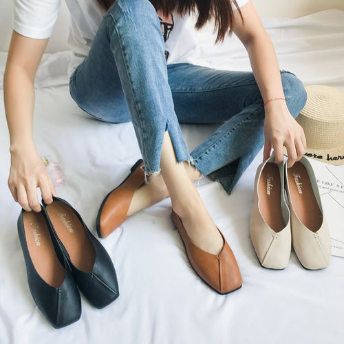 Damen nan quadratische Ballerina-Slipper aus weichem Kunstleder mit gepolstertem Komfortfußbett Drune