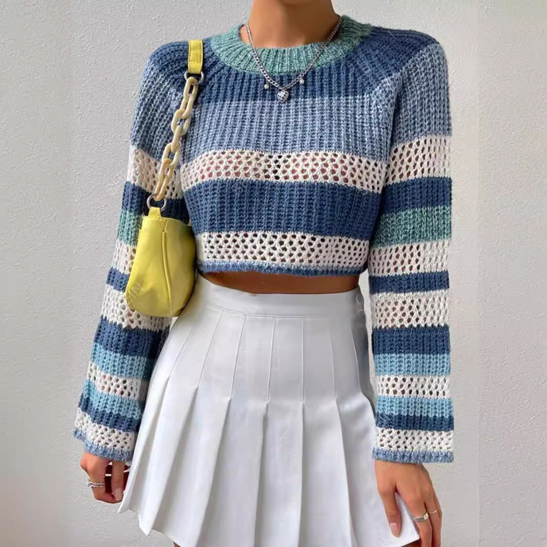 Damen luftiger, gestreifter Strickpullover mit weitem Schnitt Drune