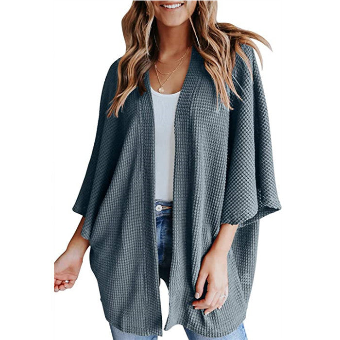 Damen lässiger Strickjacke im Waffelmuster Drune