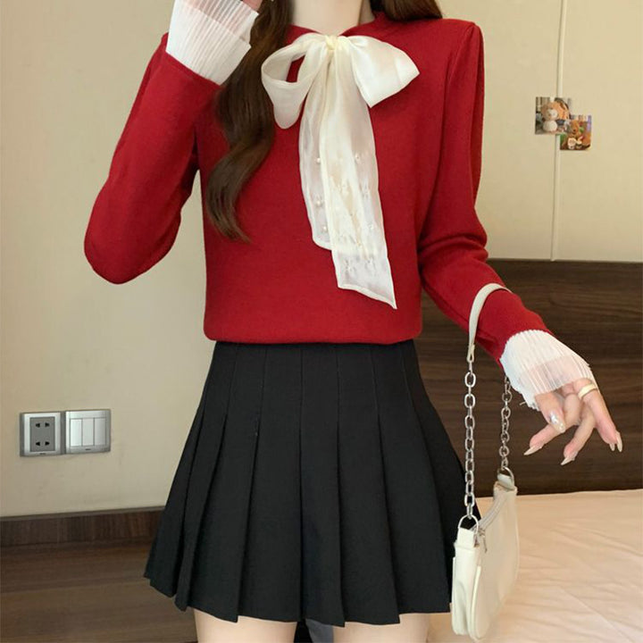 Damen Elegantes Oberteil mit schicker Schleifen-Applikation Drune
