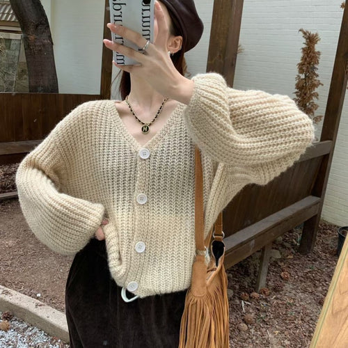 Damen Strickjacke mit oversized Ärmeln und Knopfdetail Drune