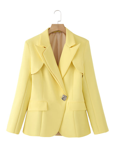 Damen strukturierter Blazer mit eleganten Klappärmel und dekorativem Verschluss Drune