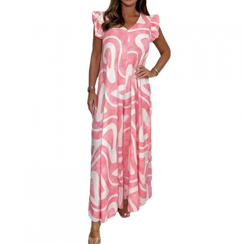 Damen Maxikleid mit modernem grafischen Muster und fließendem Schnitt Drune