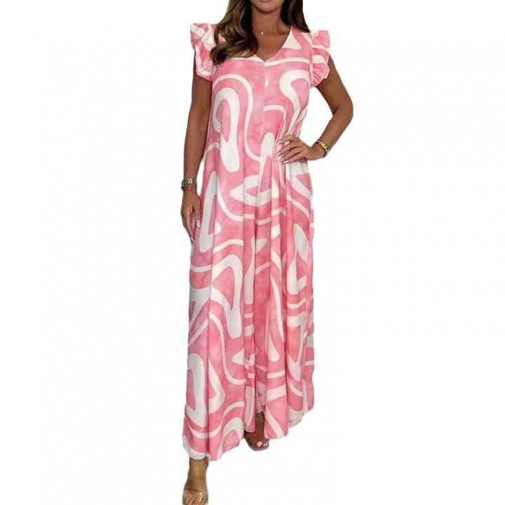 Damen Maxikleid mit modernem grafischen Muster und fließendem Schnitt Drune