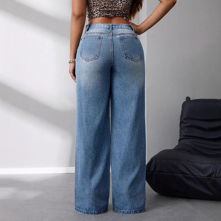 Damen weit geschnittene High-Waist Jeans im lässigen Vintage-Stil Drune