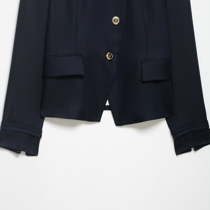 Damen Kastenloser Kurzblazer mit Stehkragen und goldenen Zierknöpfen Drune