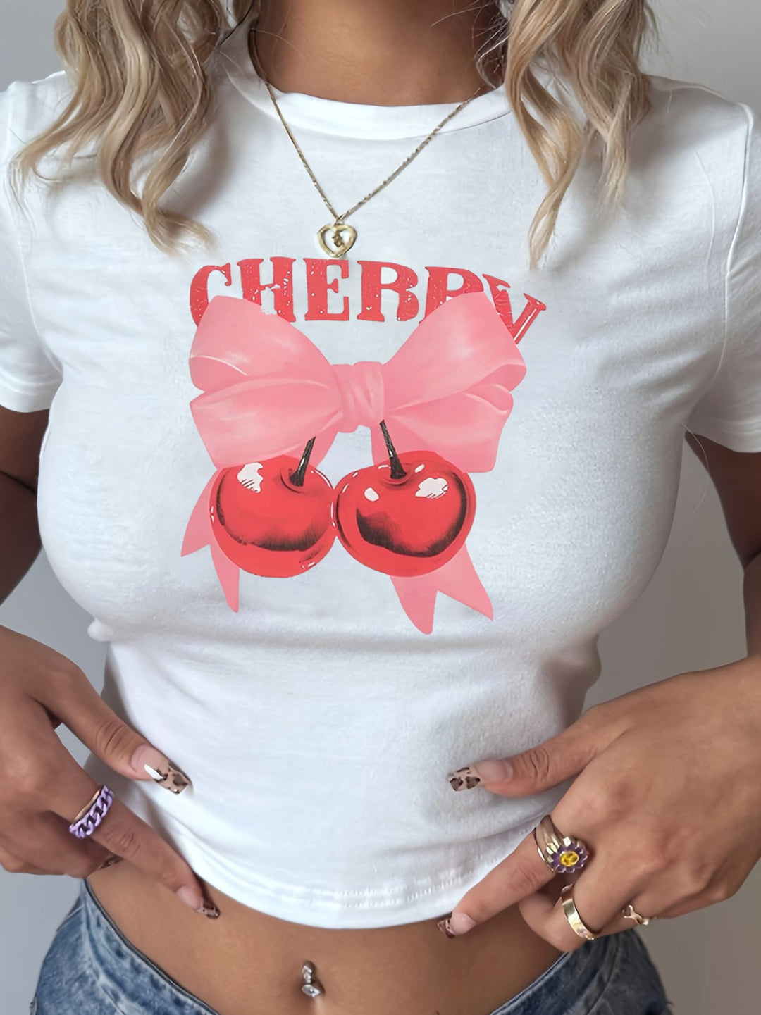 Damen Crop-T-Shirt mit auffälligem Grafiken-Design und frechem Statementdruck Drune