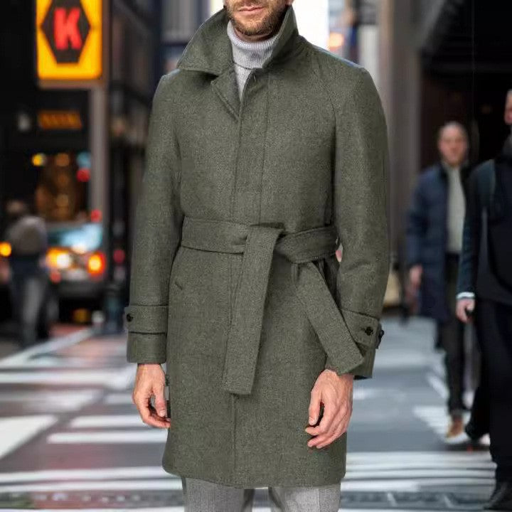Herren eleganter Mantel mit Gürtel und klassischem Revers Drune