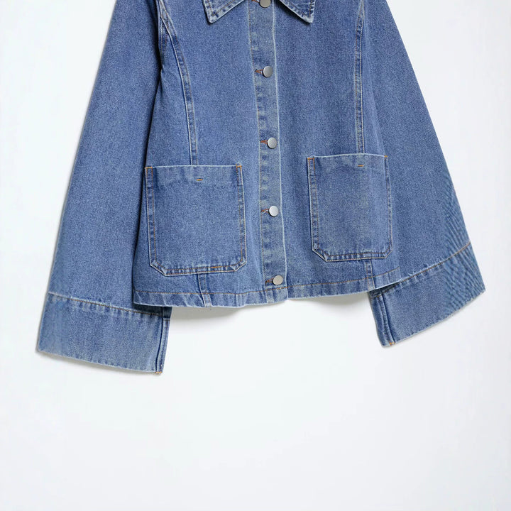 Damen Oversize-Jeansjacke mit Hemdkragen und großen aufgesetzten Taschen Drune