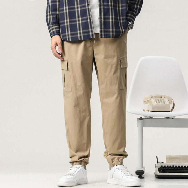 Herren Tapered Cargo-Joggerhose mit Tunnelzugbund, Klappentaschen und elastischem Knöchelabschluss Drune