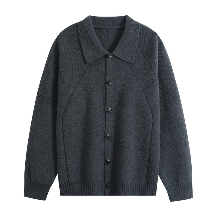 Herren Strickcardigan mit Hemdkragen, Raglanärmeln & geripptem Saum Drune