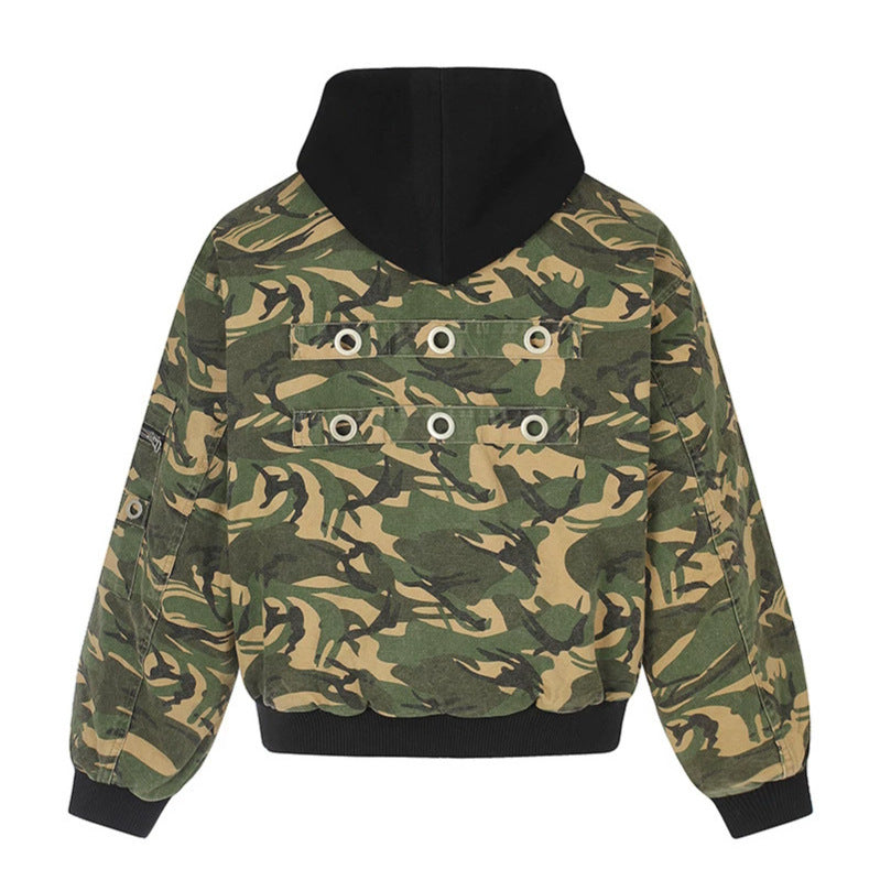 Damen Oversize-Utility Bomberjacke mit Kapuze, Reißverschluss-Front und Ärmel‑Tasche Drune