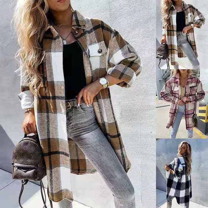 Damen Oversized-Hemdjacke im klassischen Karomuster Drune
