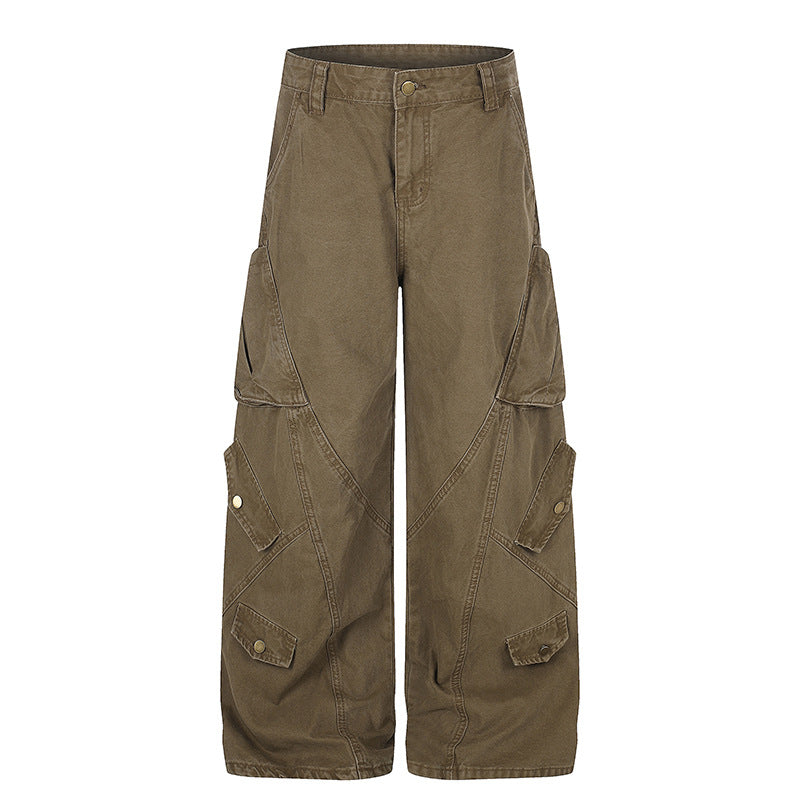 Damen Weite High‑Waist Cargo‑Culottehose mit Multi‑Taschen Drune