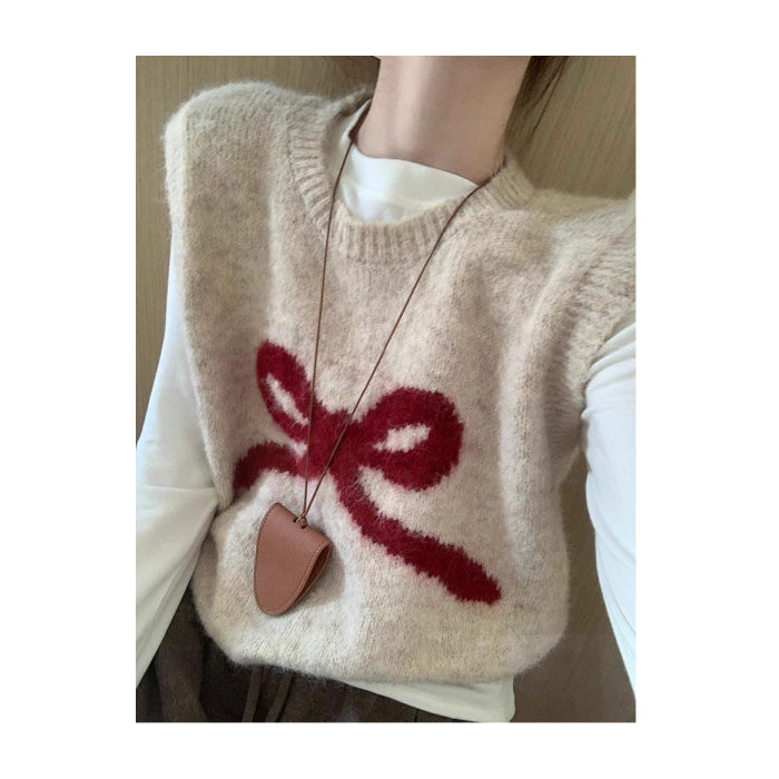 Damen Kuschelige Strickweste mit verspieltem Schleifenmotiv Drune