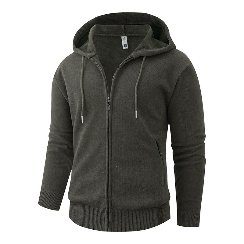 Herren Kapuzen-Fleecejacke mit durchgehendem Reißverschluss und gerippten Bündchen Drune
