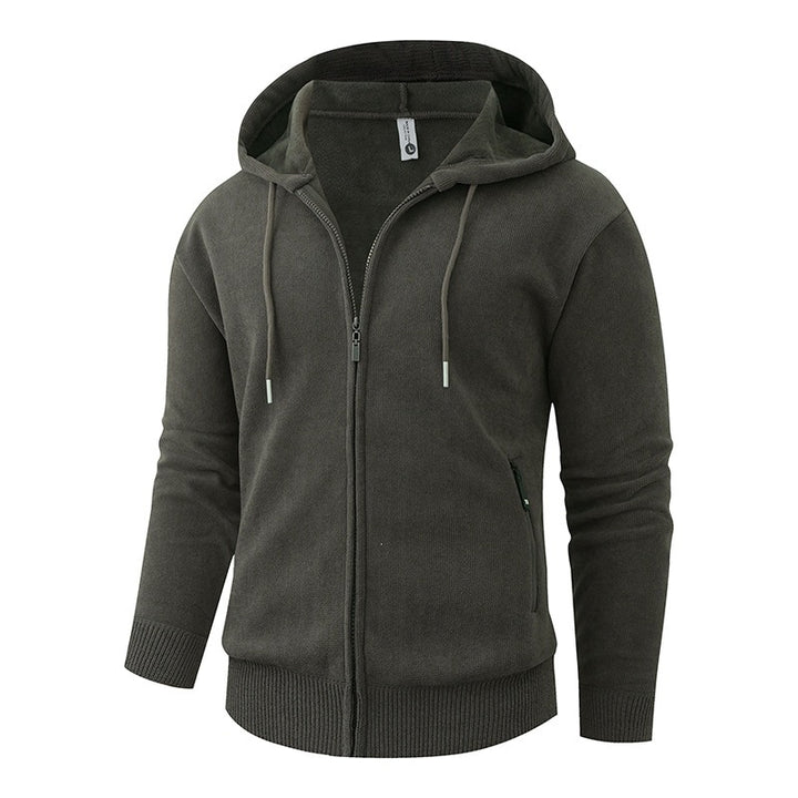 Herren Kapuzen-Fleecejacke mit durchgehendem Reißverschluss und gerippten Bündchen Drune