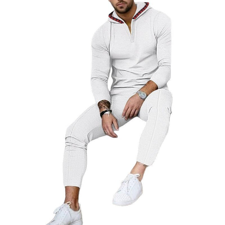 Herren nan Slim-Fit Waffel-Strick Kapuzen-Set mit Halbzip, kontrastgefütterter Kapuze und tapered Jogginghose Drune
