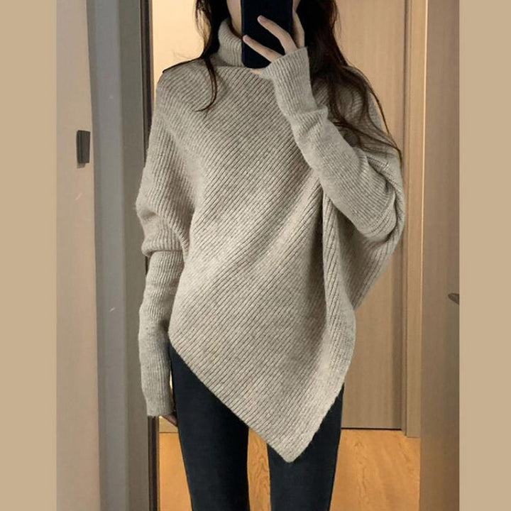 Damen Oversized Strickpullover mit asymmetrischem Schnitt und feiner Rippstruktur Drune