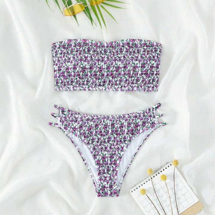 Damen Bandeau-Bikini mit modischem Rüschendesign und hoher Taille Drune