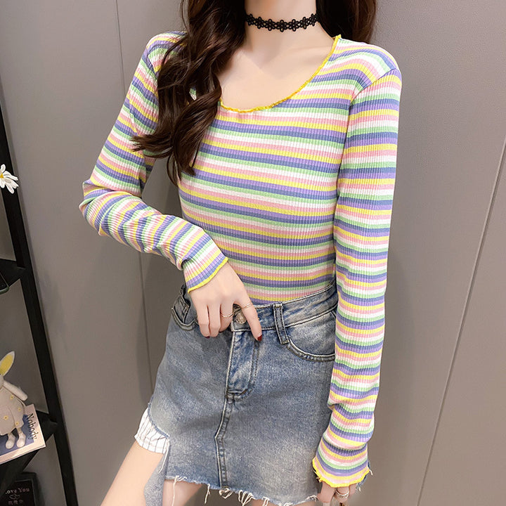 Damen trendiges Langarmshirt mit modischem Streifenmuster Drune