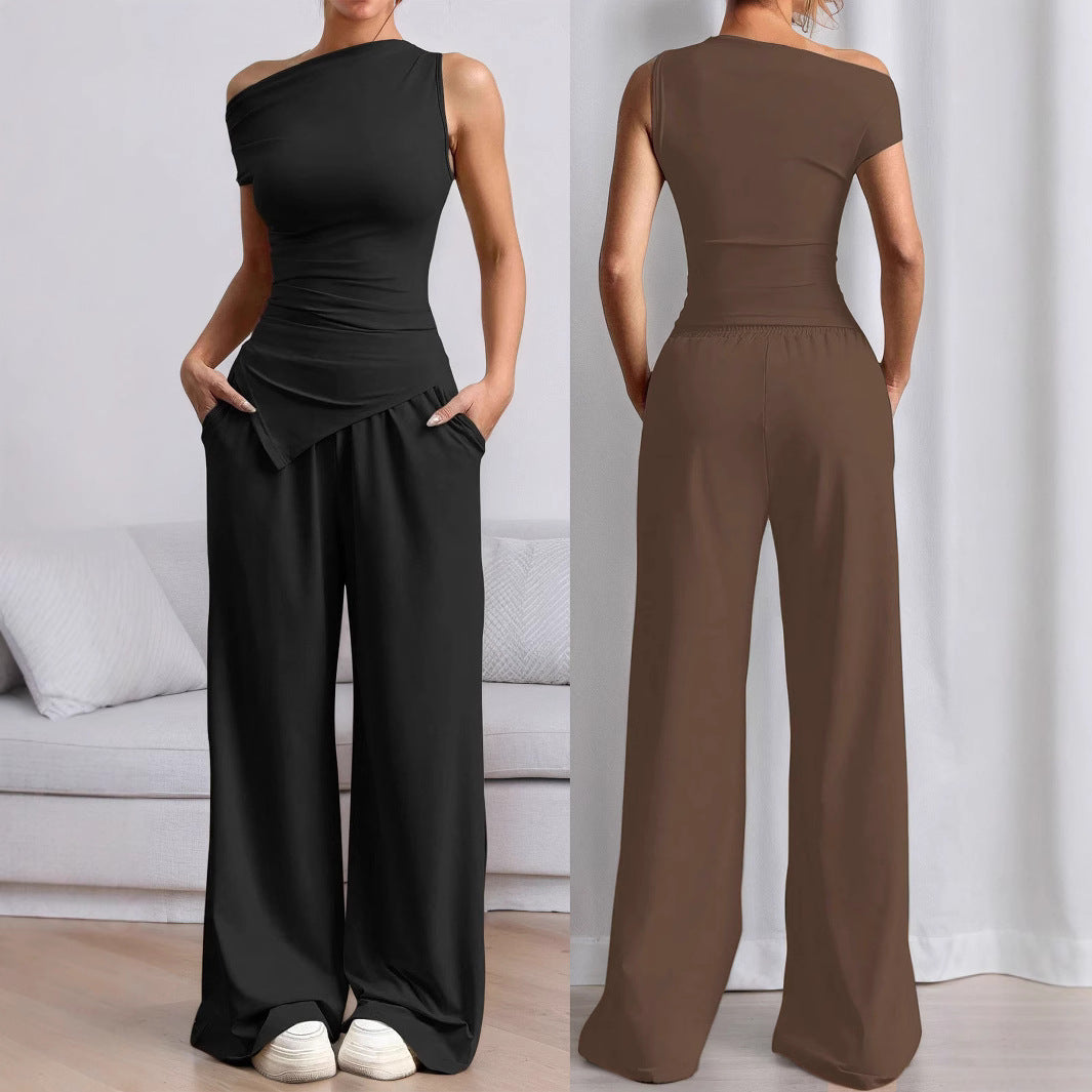 Damen stylischer Jumpsuit mit asymmetrischem Design und Taschen Drune