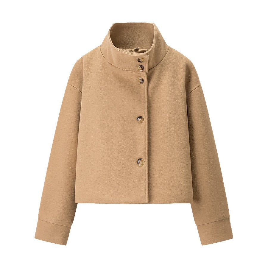 Damen modische Jacke mit stylischem Stehkragen und eleganten Knopfdetails Drune