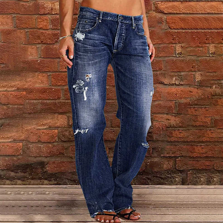 Damen nan weite zerrissene Jeans mit hoher Taille Relaxed Fit und ausgefranstem Saum Drune