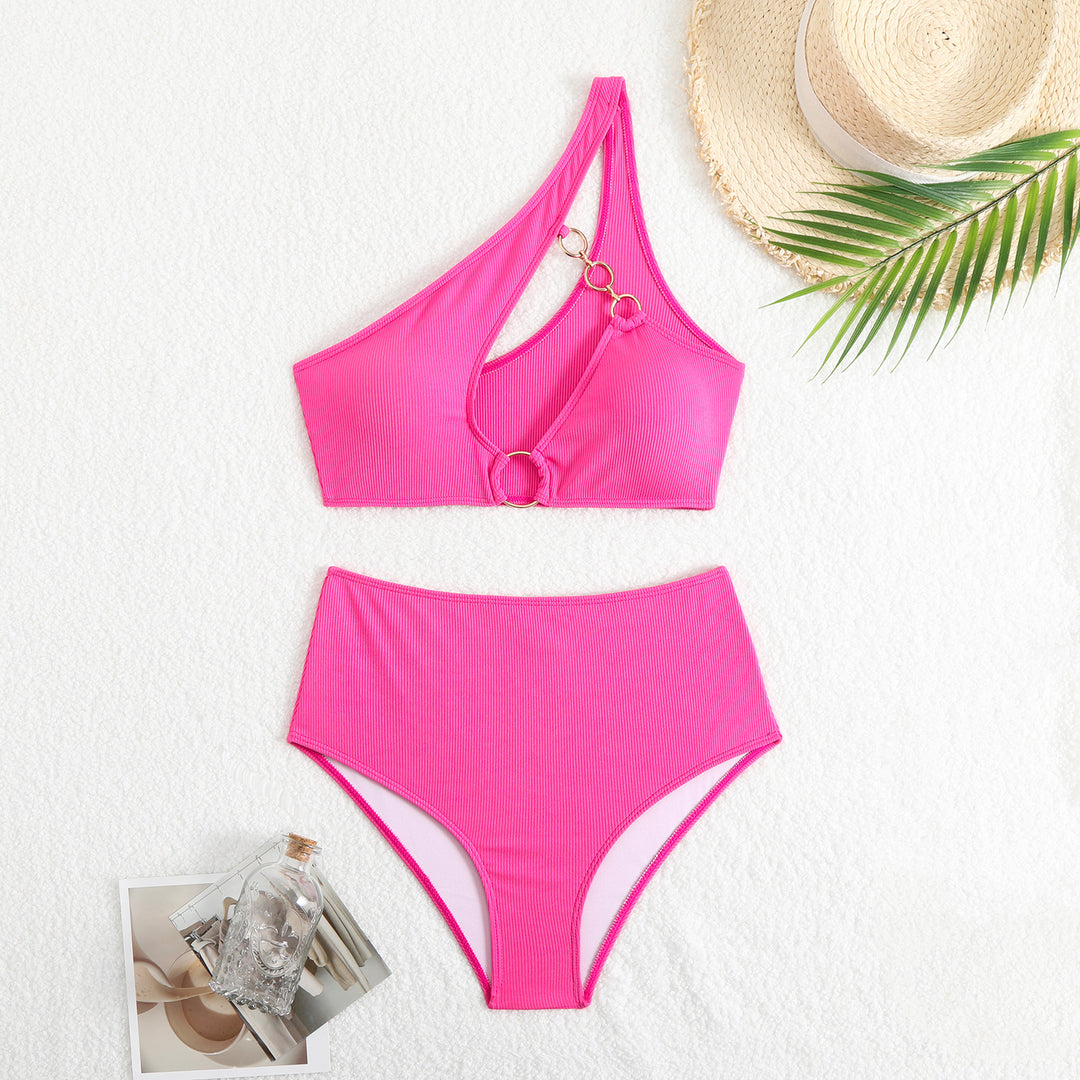 Damen Bikini-Set mit asymmetrischem Trägerschnitt und elegantem Ringdetail Drune