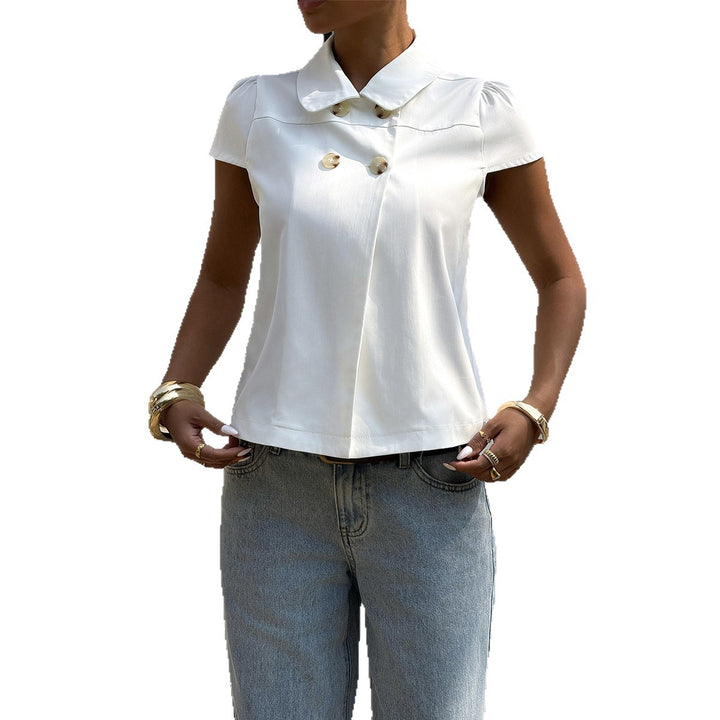 Damen elegante Bluse mit schicken Knopfdetails und Kragen Drune