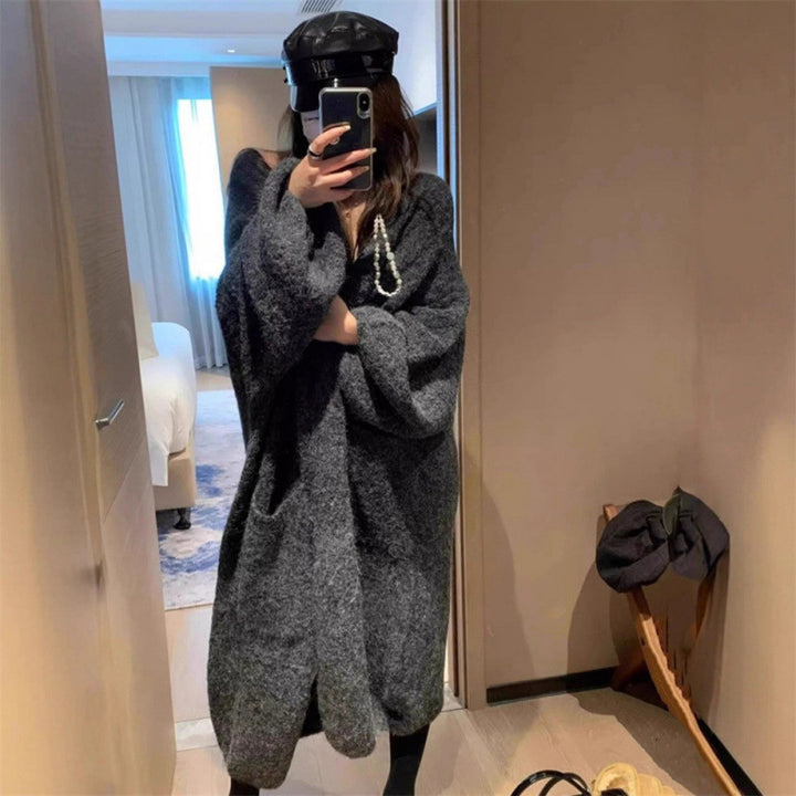 Damen Fluffige Strickjacke mit großen Taschen und weitem Schnitt Drune