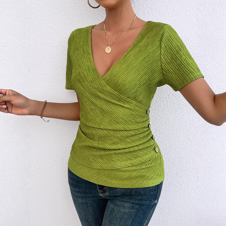 Damen Wickelbluse mit raffinierten Falten und Knopfdetails Drune