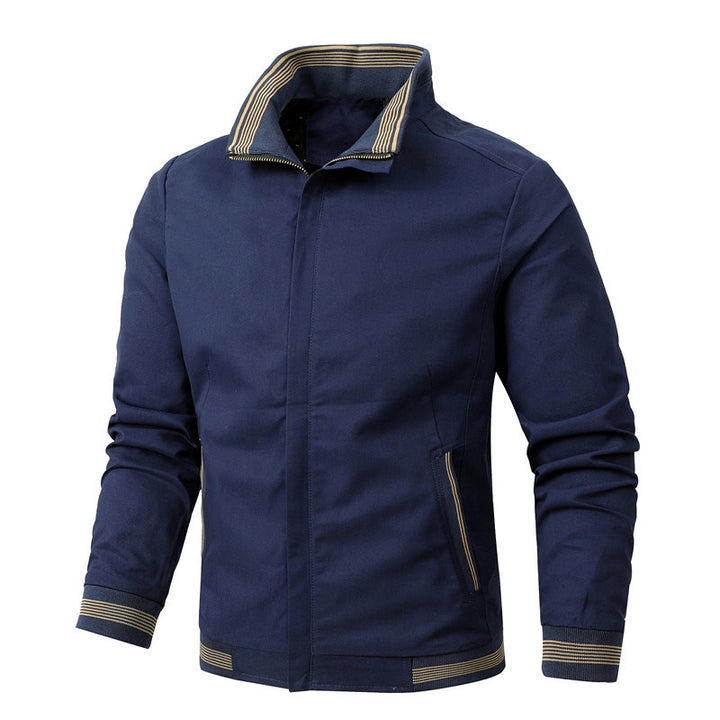 Herren nan sportlich-urbane Harrington-Jacke mit gestreiftem Stehkragen und verdeckter Druckknopfleiste Drune