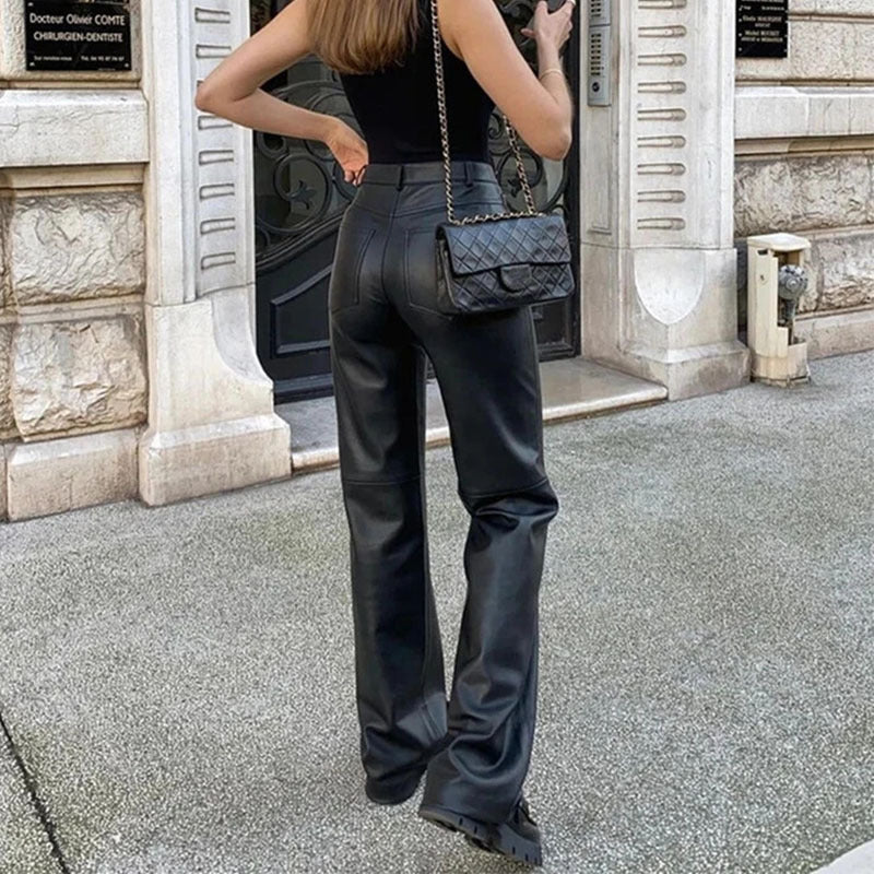 Damen Kunstlederhose mit weitem Bein