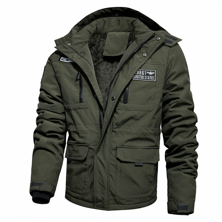 Herren Thermo-Outdoorparka mit Kunstfellkapuze, gesteppter Innenfütterung und multifunktionalen Taschen Drune