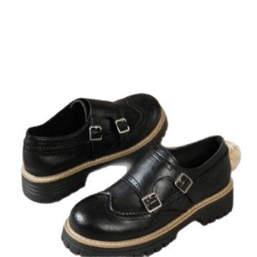 Damen Brogue-Monk-Slipper mit doppeltem Schnallenverschluss, gesteppter Kante und grober Profilsohle Drune