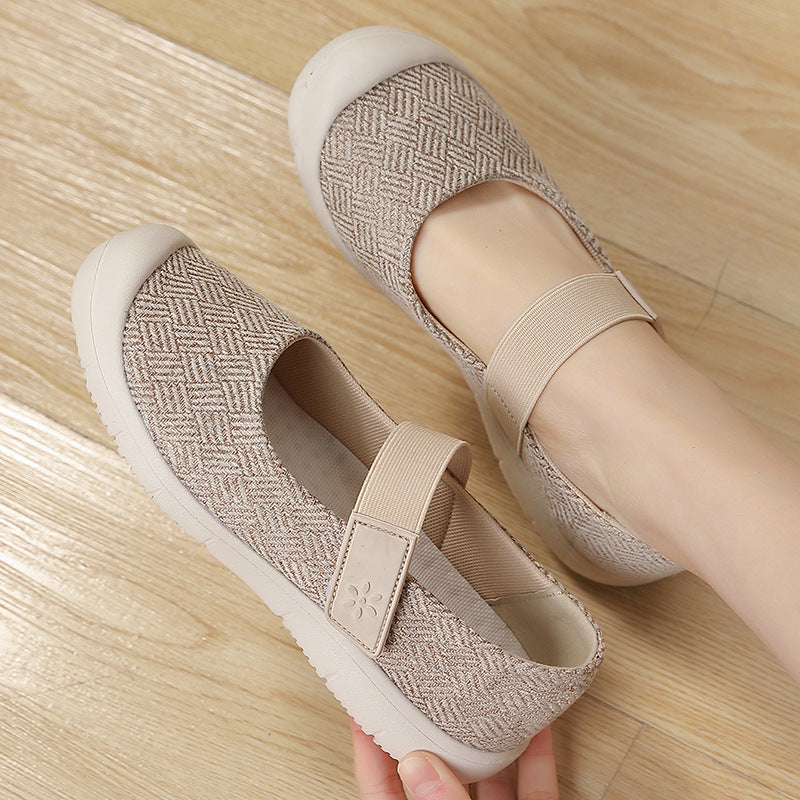 Damen nan komfortabler Strick-Riemchen-Ballerina mit verstellbarem Klettverschluss und flexibler Gummilaufsohle Drune