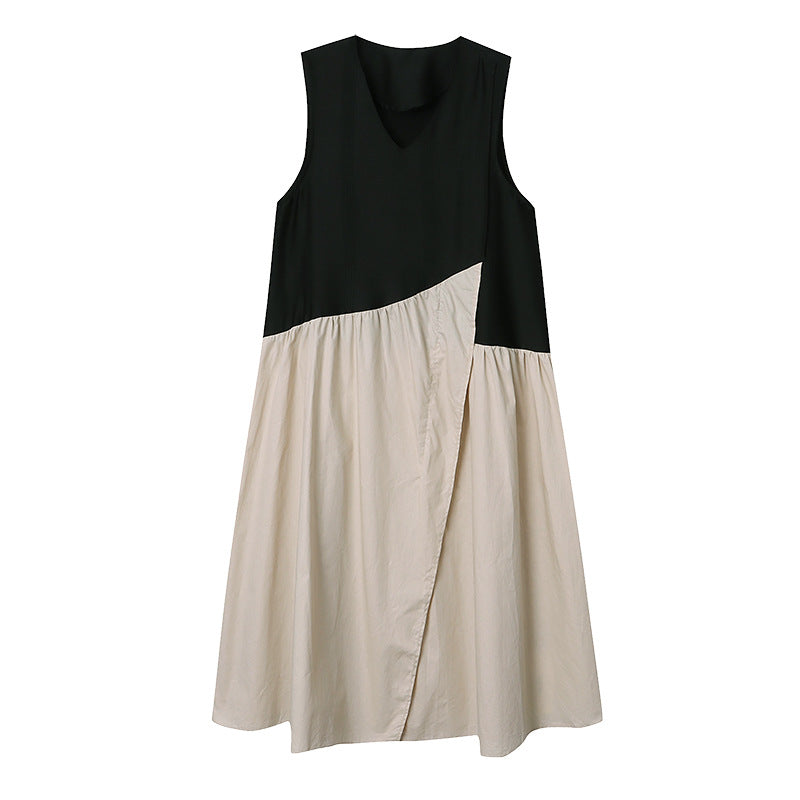 Damen V-Ausschnitt Maxikleid mit kontrastierenden Stoffen und fließendem Schnitt Drune