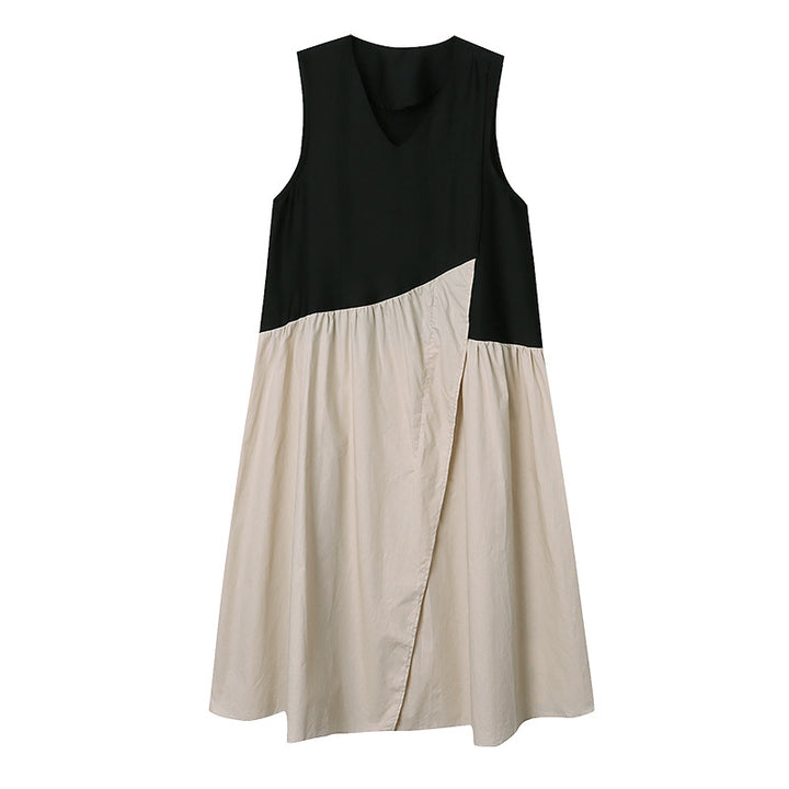 Damen V-Ausschnitt Maxikleid mit kontrastierenden Stoffen und fließendem Schnitt Drune