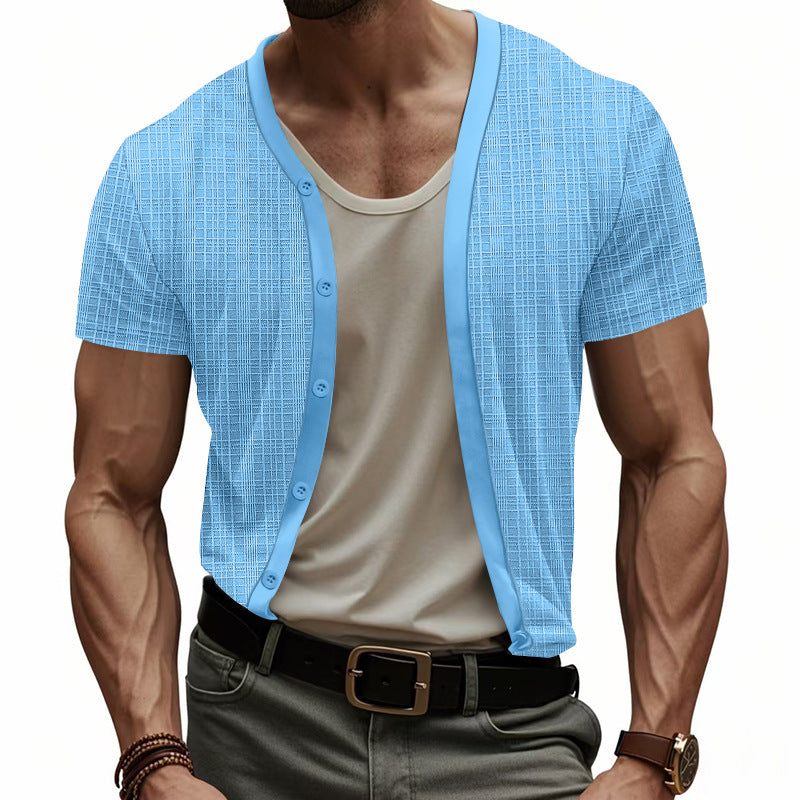 Herren kurzärmliges Cardigan Hemd Drune