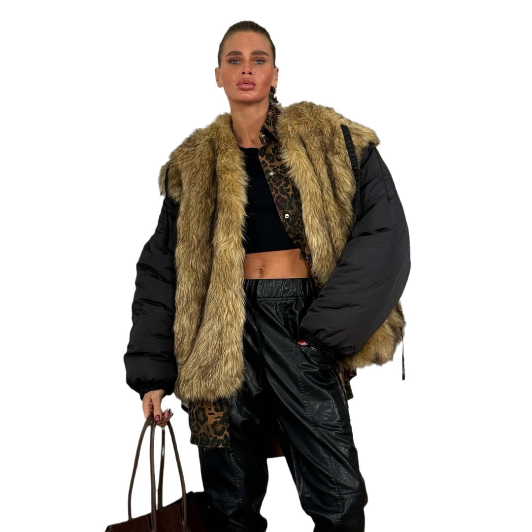 Damen Modische Jacke mit Kunstfellkragen Drune