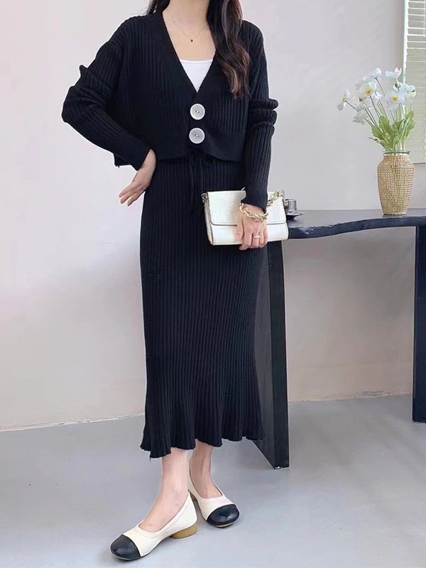 Damen Strickkleid mit passender Cardigan Drune