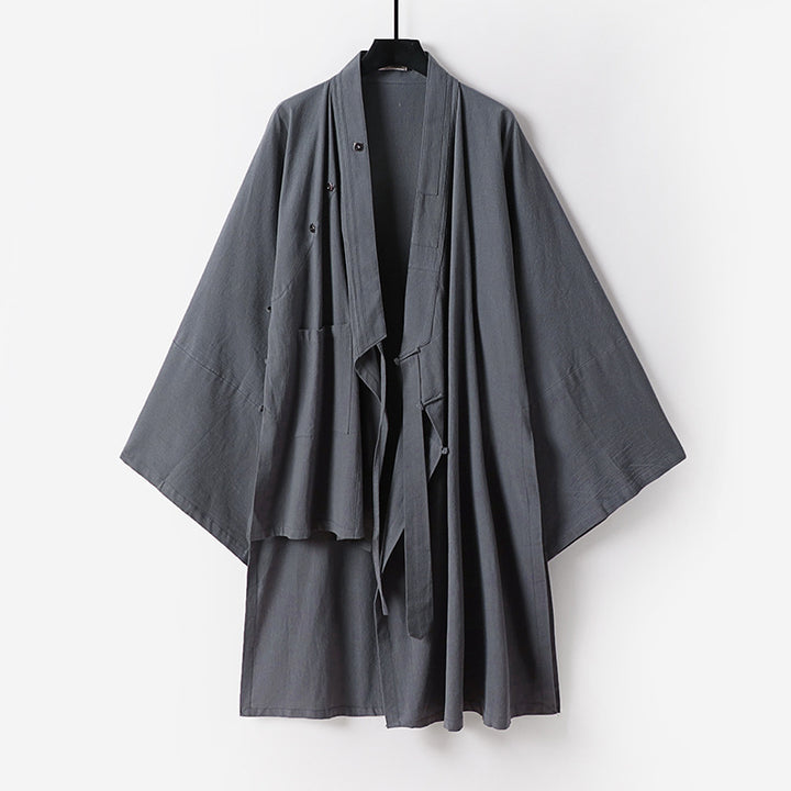 Unisex Oversize-Kimono-Mantel aus Baumwollmix mit weitem Schnitt und Bindegürtel Drune