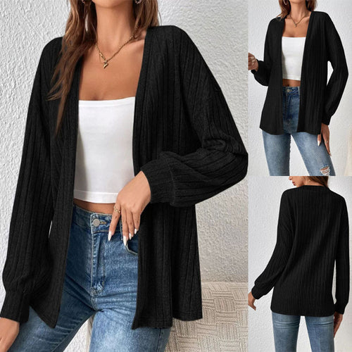 Damen Offener Gerippter Longcardigan aus feinem Strick mit Oversize-Ärmeln Drune