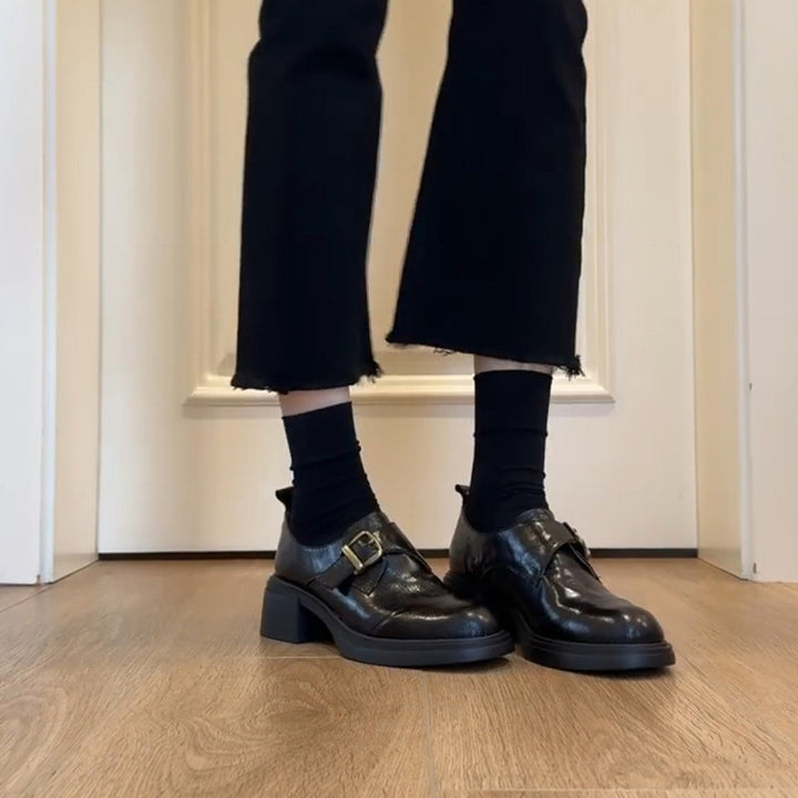 Damen Monkstrap-Loafer aus Leder mit markantem Blockabsatz und profilierter Gummisohle Drune