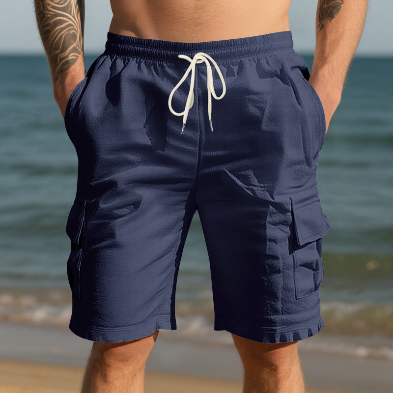 Herren nan Reise- und Outdoor-Bermuda mit elastischem Kordelbund, Sicherheits-Innentasche und aufgesetzten Klappentaschen Drune