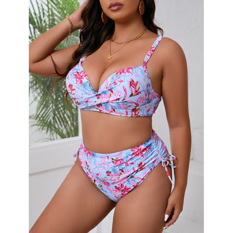 Damen Triangel-Bikini mit floralem Wickeldesign und verstellbaren Trägern Drune