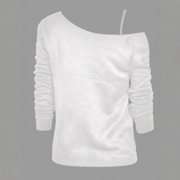 Damen nan asymmetrisches Off-Shoulder Langarmshirt mit doppeltem Lippenprint, relaxed Oversize-Schnitt und weichem Baumwollmix Drune